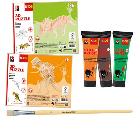 Комплект пъзели с бои за оцветяване Дино Little Artist Paint&Puzzle Dino